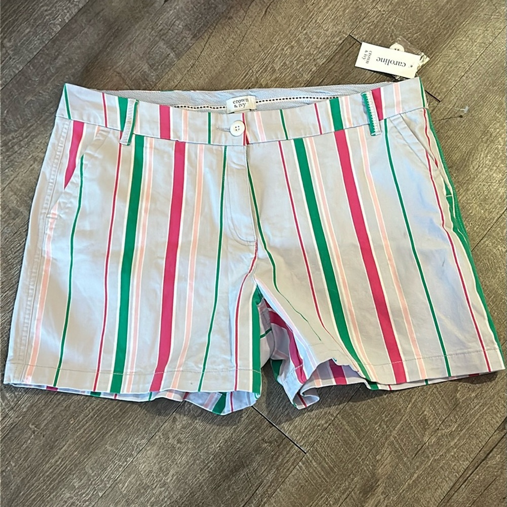 Crown &‎ Ivy Shorts Womens Size 14  Stripe Caroline-Chino Style With Pockets NWT
